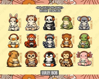 Gaming Animals Bundle PNG, Kawaii Gamer Animals PNG, Cute Animal Gamer, Panda Bunny Bear Otter Gaming PNG,, Sublimation Cricut