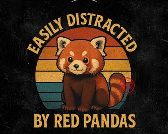 Facilmente distratto dai panda rossi, PNG, Divertente amante dei panda rossi, File PNG di panda rosso retrò, Simpatica mamma panda rosso PNG, Design per magliette, tazze e regali