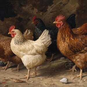 Farmhouse Chickens Print: Vintage Style Hens and Roosters (Digital Download)
