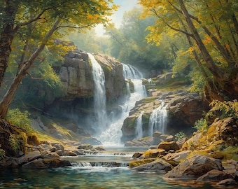Waterfall in the Mountains/ printable art/falls landscape/ digital download
