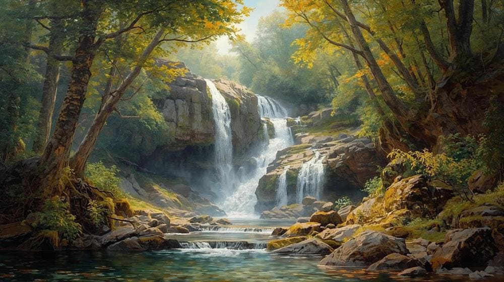 Mountain Waterfall Painting - Etsy
