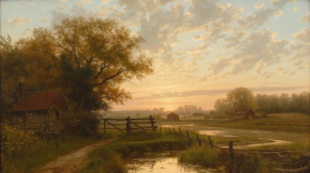 Country Setting Graphics Country Farm Setting With Landscaping All Around and a Sunset in the ...