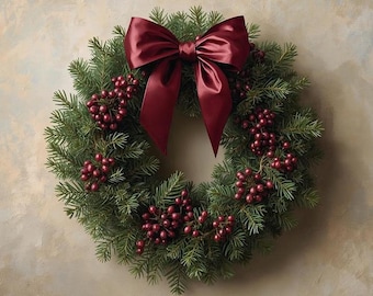 Vintage Christmas Wreath/Winter wall decor/Holiday wall art digital download