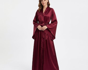 Silk Kimono Robe, Floor Length Bridal Silk Robe, Wedding Gift, Bridal Shower Gift, Loungewear, Elegant Sleepwear, Long Satin Robe for Brides