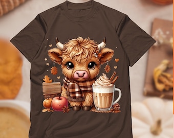 Fall Tshirt Design Png pumpkin spice Sublimation Design for Shirts Instant Digital Download Printable Cozy Autmn Shirts Design Highland Cow