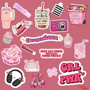 Autocollants imprimables girly mignons PNG, lot de 20+ pack d'autocollants numériques féminins, autocollants esthétiques roses pour agenda et ordinateur portable