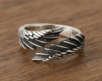Adjustable Angel Wing Ring Open Band Gothic Vintage Unisex Statement Jewelry Gift