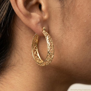 Vintage Gold Hoop Ohrringe Filigran Statement Schmuck Elegante Hohl Creolen Frauen