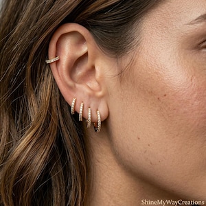 Pendientes de aro pequeños minimalistas de circonita cúbica en oro y plata, aros pequeños y delicados para cartílago y hélix, varios tamaños.