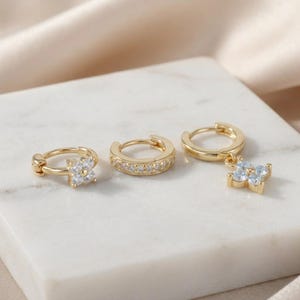 Boucles d'oreilles créoles en acier inoxydable plaqué or fleur Zircon Dainty Stack parure de bijoux minimaliste