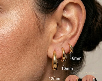 Aros criollos minimalistas de acero inoxidable, dorados y plateados, joyería para uso diario.
