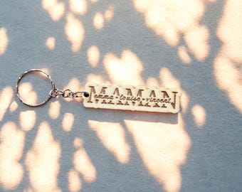 Personalized wooden key ring, Family name engraving, Gift for Mom, Dad, Grandma, Godfather, Godmother, Mother's Day, Father's Day, Christmas