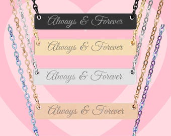 Collar de barra horizontal grabada Always & Forever