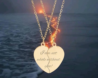 Conjunto de collar con corazón partido grabado / Conjunto de collar con corazón que se separa