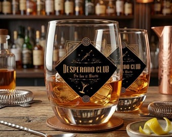 Szklanka do whisky z logo Desperado Club | Retro Barware, wystrój domu, szklanka do koktajli do Dungeon Crawlers, idealna do eksploracji lochów
