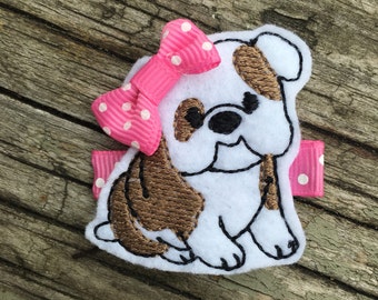 Bulldog Hair Clip, White Brown Dog Hair Clip, Felt Hair Clip, Barrettes, Girls Hair Clip, Hair Accessories