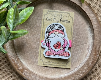 Valentine Gnome Hair Clip, Pink Red  Gnome Hair Clip, Valentine’s Day Hair Clips, Holiday Hair Clip, Hair Accessories
