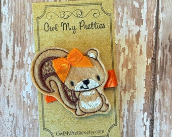 Squirrel Hair Clip, Fall Hair Clip, Animal Hair Clip, Girls Hair Accessories