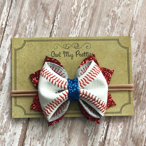 Baseball Hair Bow, Baseball Skin Hair Bow Headband, Sports Hair Bows, Girls Hair Bow, Glitter Hair Bows image 5