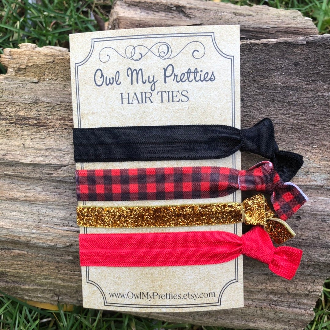 Buffalo Plaid Hair Ties, Red Black Hair Ties, Yoga Hair Ties, No Crease