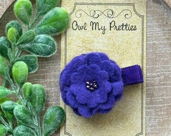 Purple Beaded Felt Flower Hair Clip, Girls Flower Barrettes, Girls Hair Accessories