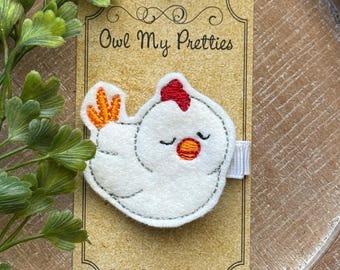 Chicken Hair Clip, Farm Animal Hair Clips, Felt Chicken Hair Clip, Girls Barrettes, Girls Hair Accessories