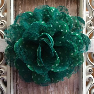 Chiffon and Lace Green White Dots Flower Headband St Patrick's Day Headband, Girls Hair Accessories