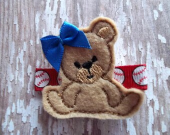 Chicago Cubs Hair Clip, Cubby Bear Hair Clip, Baseball Red White Royal Blue Felt Hair Clip, Baby Girl Hair Clips, Girl's Hair Accessories