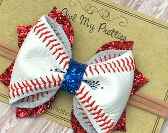 Baseball Hair Bow, Baseball Skin Hair Bow Headband, Sports Hair Bows, Girls Hair Bow, Glitter Hair Bows