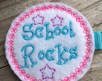 School Rocks Back to School white Pink Aqua Felt Hair Clip Clippie Babies Toddlers Girls