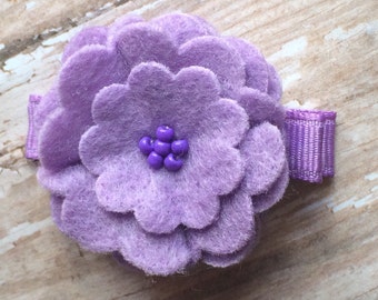 Lavender Felt Flower Hair Clip, Purple Flower Hair Clip, Floral Barrettes, Girls Hair Accessories