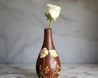 Jarrón vintage pintado a mano con capullos de amapola • Regalo ideal para inauguración de casa o boda