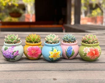 手描きのミニガーデンフラワー花瓶、春の花柄ミニポット、自分だけのセットを作ろう、棚の装飾