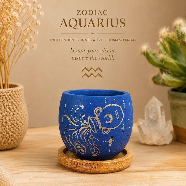 Mini pot en céramique du signe du Verseau / Cadeau astrologique 5 cm