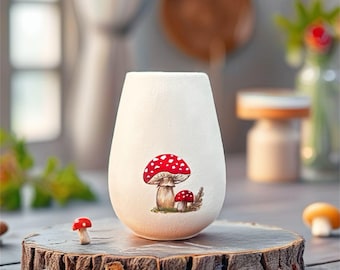 Handbemalte Pilz Keramik Vase | Rustikales Dekor | Fairy Cottage Kernel Knospe Vase | Minimale Bauernhaus Akzent