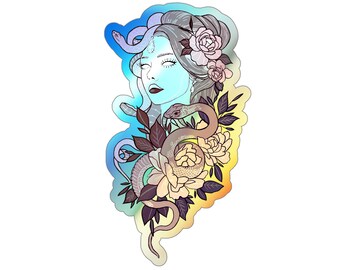 Holographic Stickers, Medusa Design: Mythology Lovers Gift, Laptop Decal, Waterproof Vinyl Sticker, Journal Decoration, Greek Goddess Decor