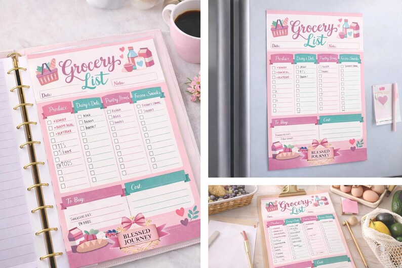 Pink Grocery List Printable | Weekly Shopping Planner (digital Download ...