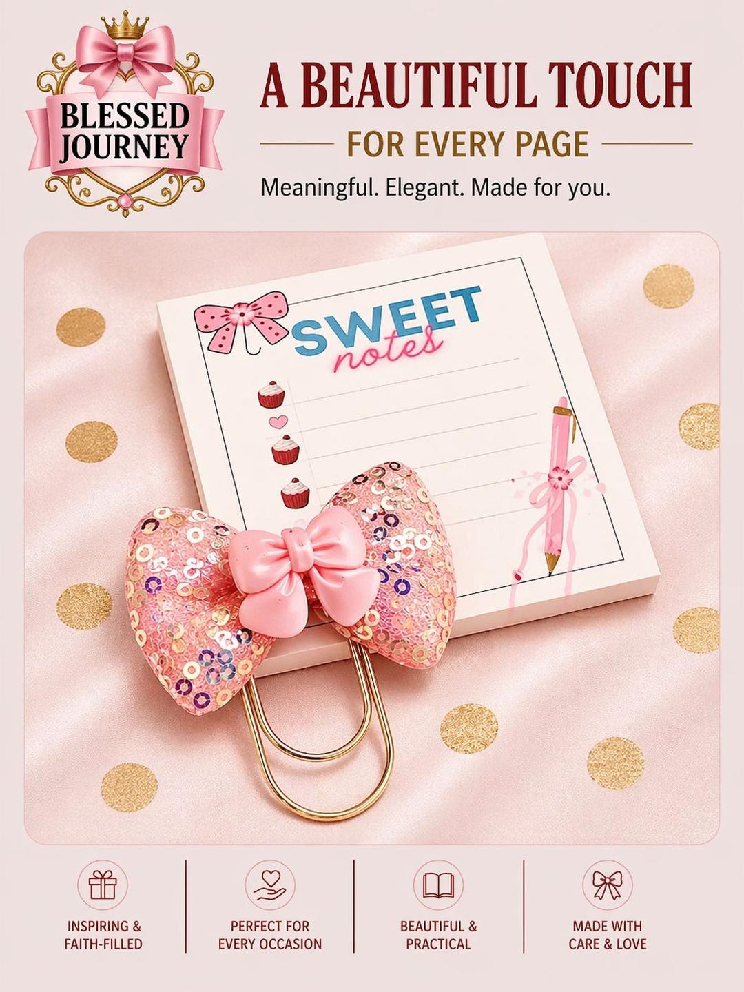 Sweet Note Things Bookmark and Sweet Notes Notepad Bundle Set Pink Stationery Office ...