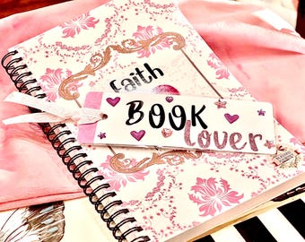 Book Lover Bookmark, Bible Journal, Pink Planner Accessory, Faith stationery, bookish theme