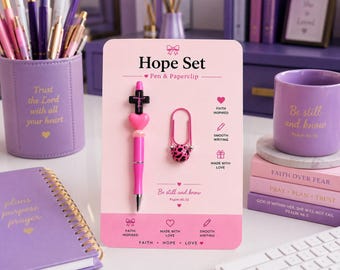 Conjunto de marcador de livros Pink Faith com caneta e clipe de papel