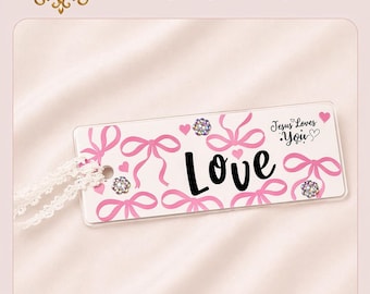 Love Bookmark, Pink Bow, Jesus Loves You, Bible Journal Accessory