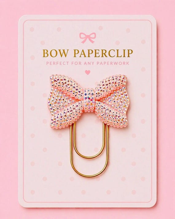Pink Bow Planner Paper Clip, Journal Bookmark Accessory