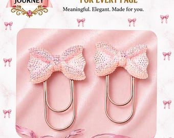 Light Pink Bow Planner Paperclips, Journal Bookmark Set, Stationery Bundle (Set of 2)