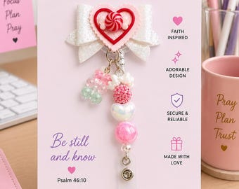 Badgehaspel met roze hart en boog, leraar, verpleegkundige, laboratoriumpersoneel, CNA, Healthacre-personeel, ID-houder Bagde