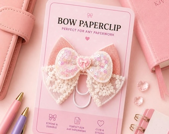 Pink Lace Bow Paperclip Bookmark, Coquette Planner Clip, Bible Journal Bookmark, Feminine Book Lover Gift, Pink Lace Bookmark Clip