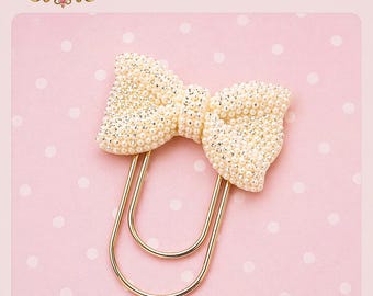 Bow Bookmark Paperclip , Planner Journal Paper Clip (cream glow white), office and desk accessories