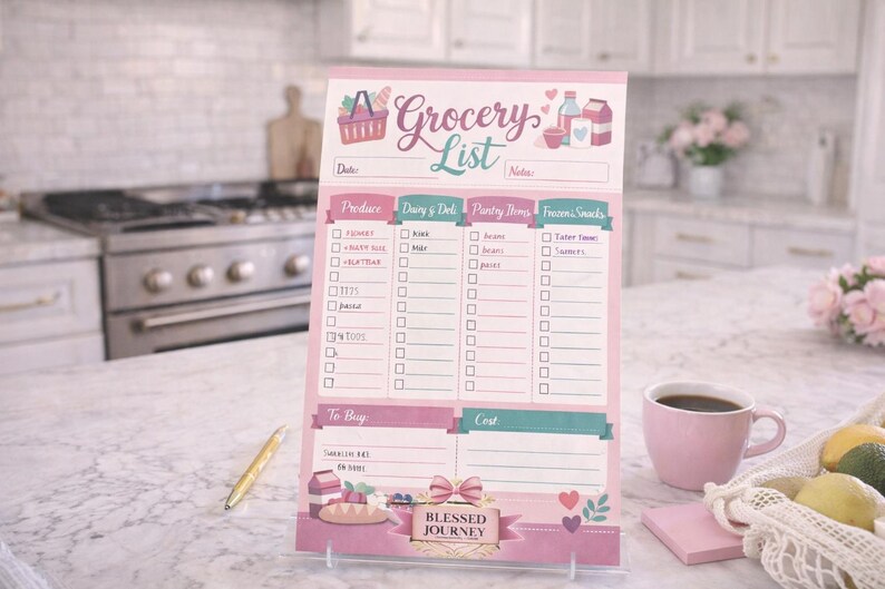 Pink Grocery List Printable | Weekly Shopping Planner (digital Download ...