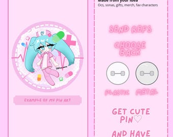 Custom and Hatsune Miku Love Ward Pin Badge | Fanmade Anime Button (58mm)