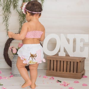 baby girls first birthday diaper cover with pink #1 and bambi