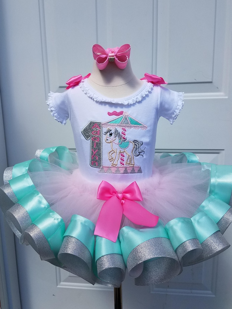 Carousel tutu set with silver 1 baby girls first birthday Etsy